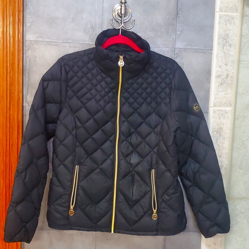 Michael Kors packable black lightweight womens down jacket size L large